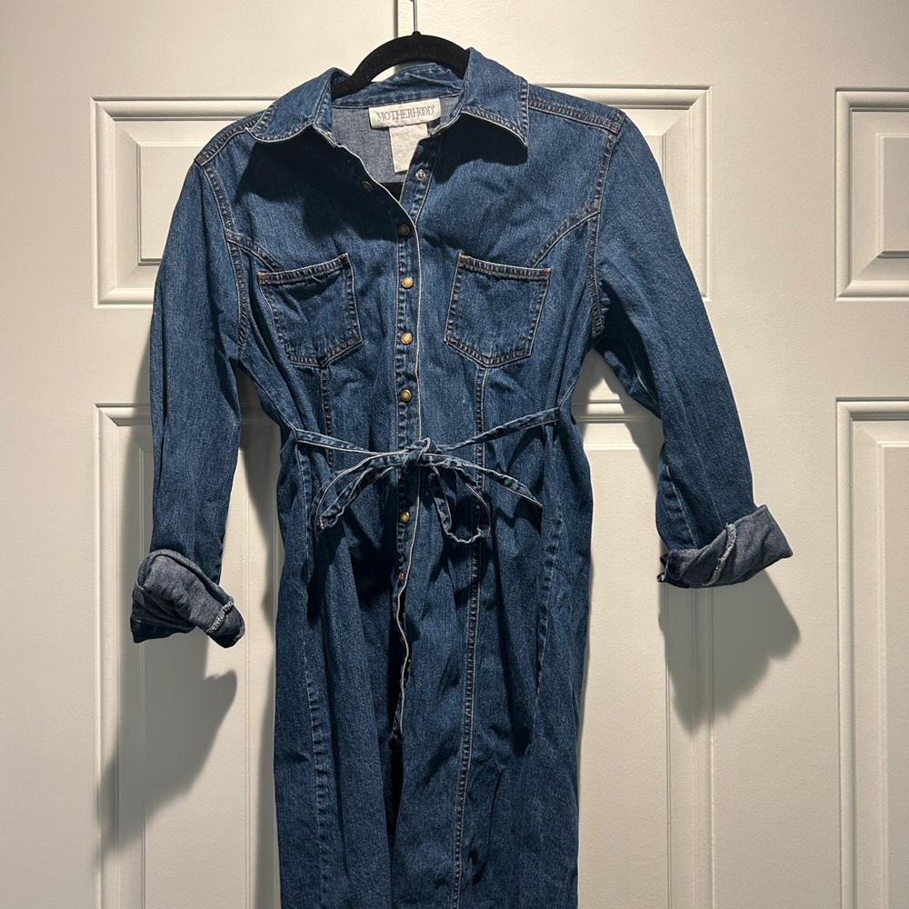 Maternity Denim Button-Up Dress with Belt